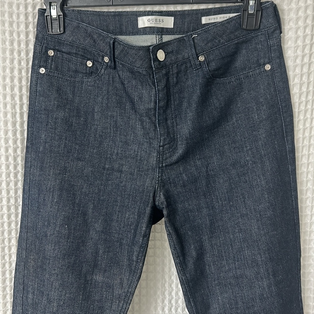 Guess Retro High Rise Embroidered Raw Hem Jeans Size 29 Denim - Picture 2 of 8